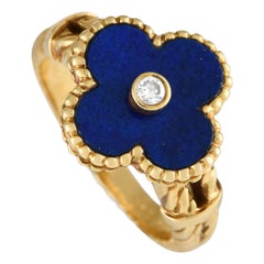 Van Cleef & Arpels Vintage Alhambra Ring aus 18 Karat Gelbgold mit Diamant und Lapislazuli