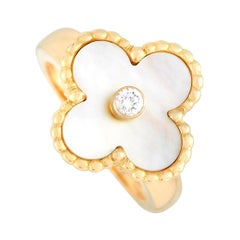 Van Cleef & Arpels Vintage Alhambra 18K Yellow Gold Diamond and Mother of Pearl