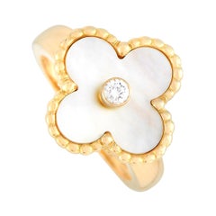 Van Cleef & Arpels Vintage Alhambra 18K Yellow Gold Diamond and Mother of Pearl 