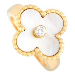 Van Cleef & Arpels Vintage Alhambra 18k Yellow Gold Diamond and Mother of Pearl