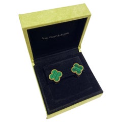 Van Cleef & Arpels Vintage Alhambra 18K Yellow Gold Malachite Earrings