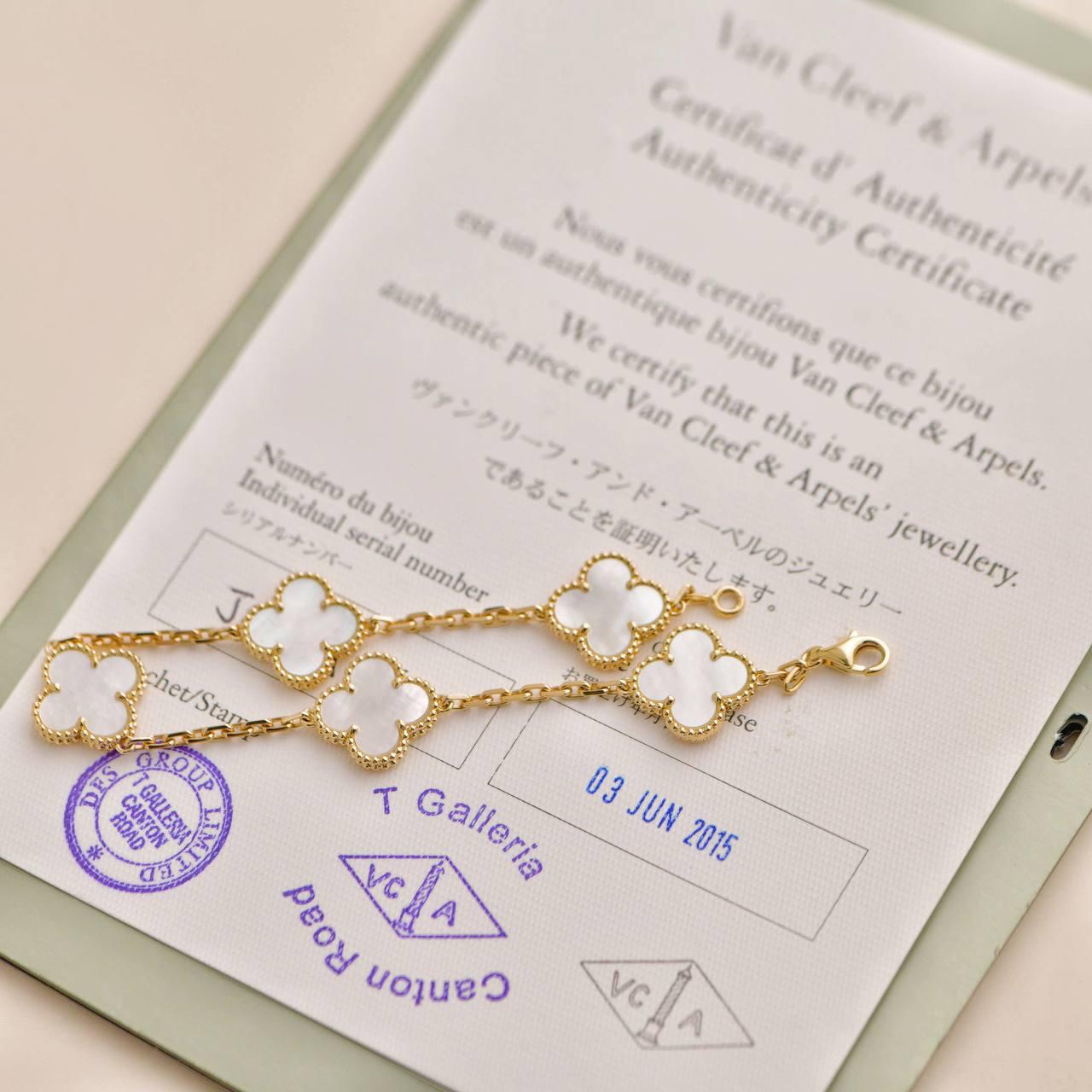 Uncut Van Cleef & Arpels Vintage Alhambra 18k Yellow Gold Mother of Pearl Bracelet