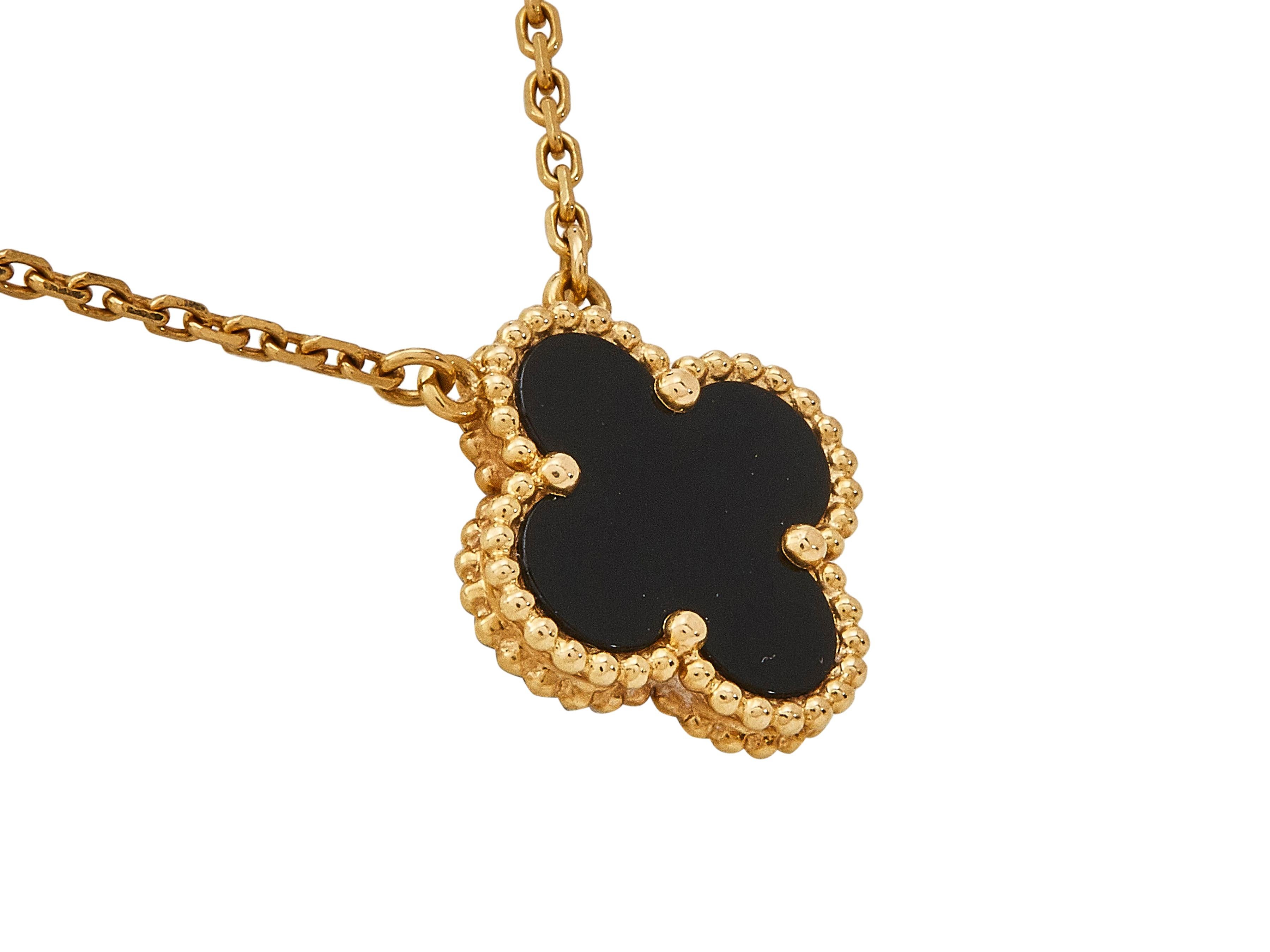 Uncut Van Cleef & Arpels Vintage Alhambra 18K Yellow Gold Onyx Pendant Necklace For Sale