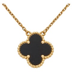 Van Cleef & Arpels Vintage Alhambra 18K Yellow Gold Onyx Pendant Necklace