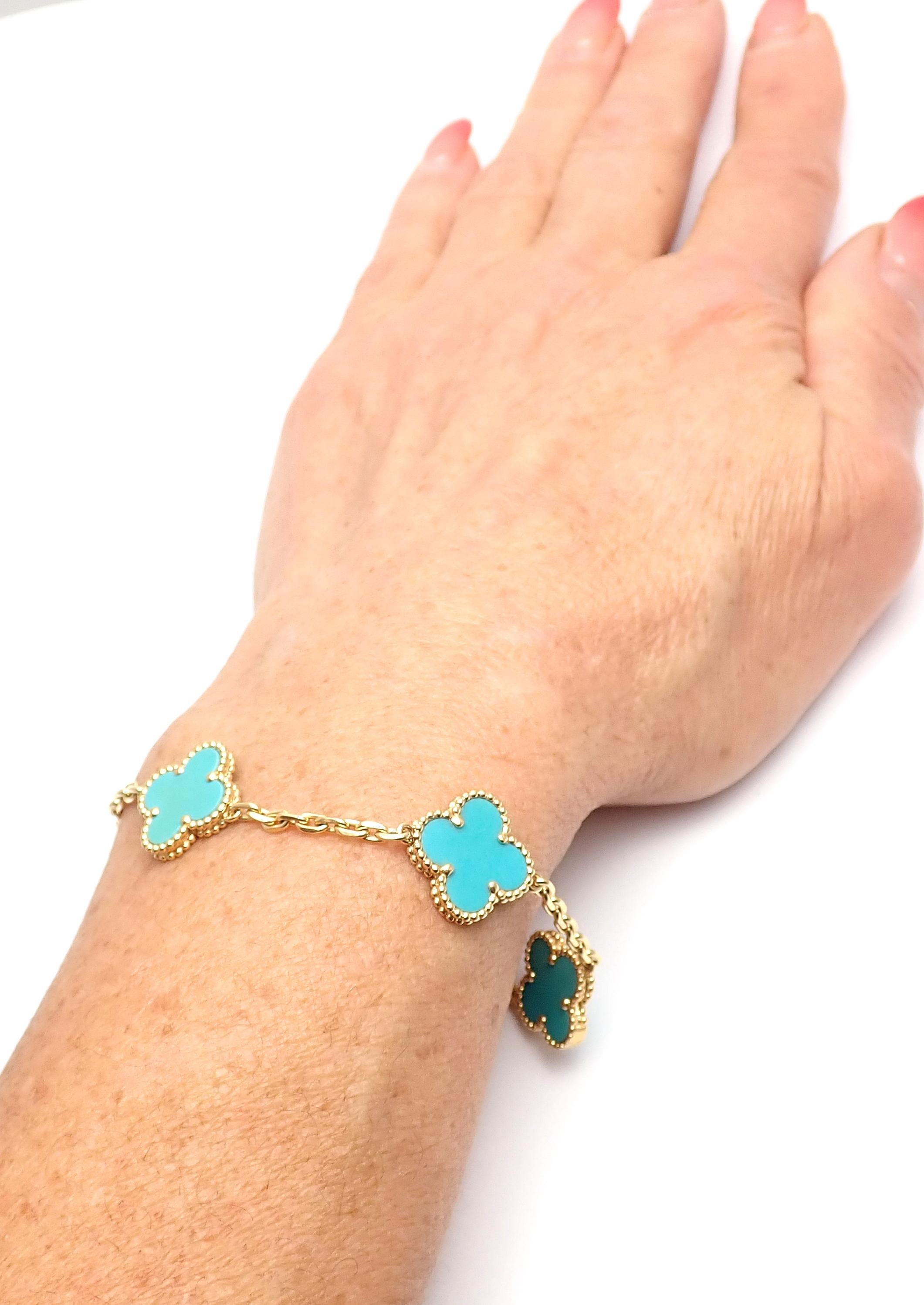 Van Cleef & Arpels Vintage Alhambra 18 Karat Yellow Gold Turquoise Bracelet 4