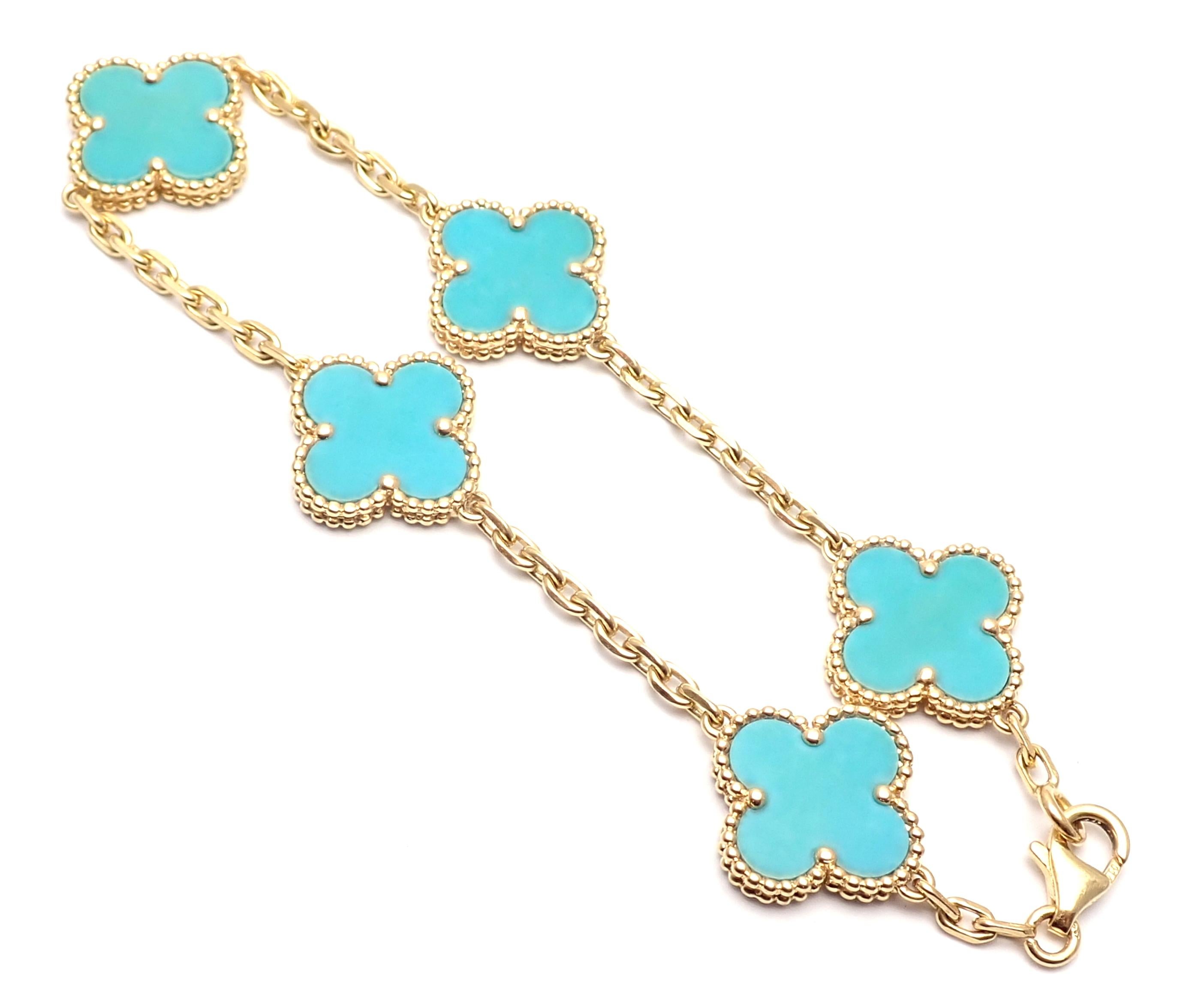 Van Cleef & Arpels Vintage Alhambra 18 Karat Yellow Gold Turquoise Bracelet 1