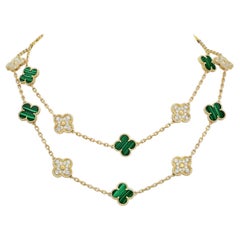 Van Cleef & Arpels Vintage Alhambra  20 Malachite Gold and Diamonds  Necklace