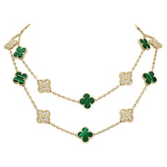 Van Cleef & Arpels Used Alhambra  20 Malachite Gold and Diamonds  Necklace