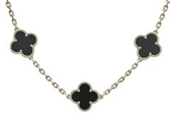 Van Cleef & Arpels Vintage Alhambra 20-Motif 18K Yellow Gold and Onyx Necklace