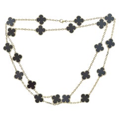 Van Cleef & Arpels Vintage Alhambra 20-Motif 18K Yellow Gold and Onyx Necklace