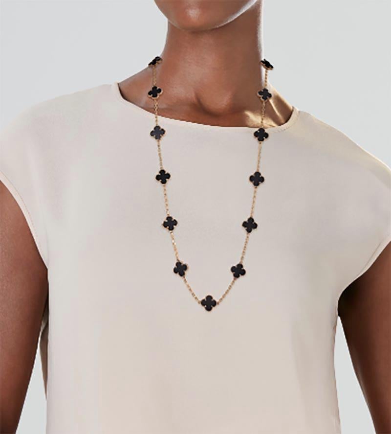 Designer: Van Cleef & Arpels

Collection: Vintage Alhambra

Condition: 1 – Brand New

Metal: Yellow Gold

Metal Purity: 18k

Stones: Black Onyx

Motif Dimensions:

Total Item Weight (grams): 48.5

Necklace Length: 84 cm = 33.1 inches

Hallmark: 750