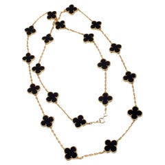 Van Cleef & Arpels Vintage Alhambra 20 Motif Black Onyx Yellow Gold Necklace