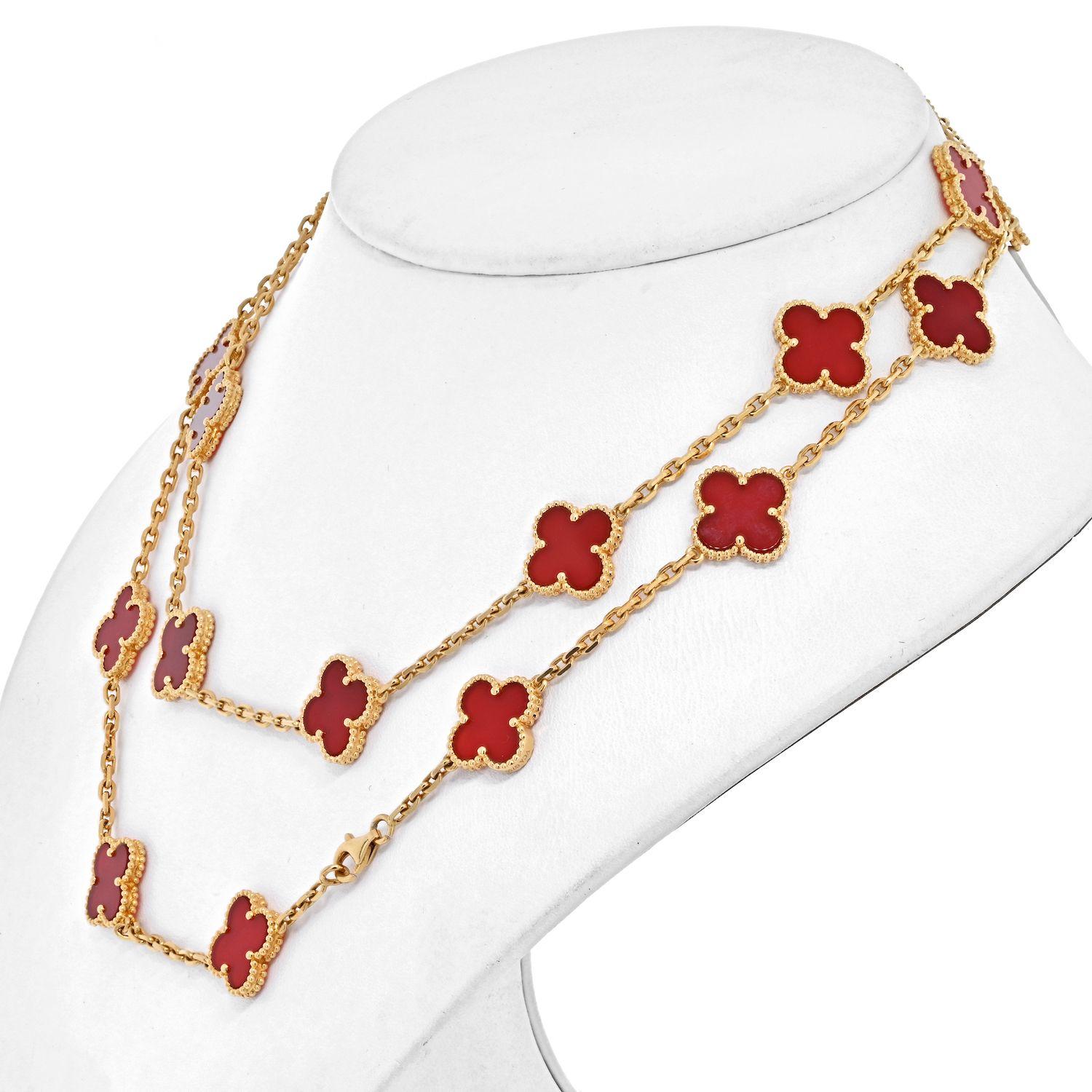 Van Cleef & Arpels Vintage Alhambra Halskette mit 20 Karneol-Motiven Damen