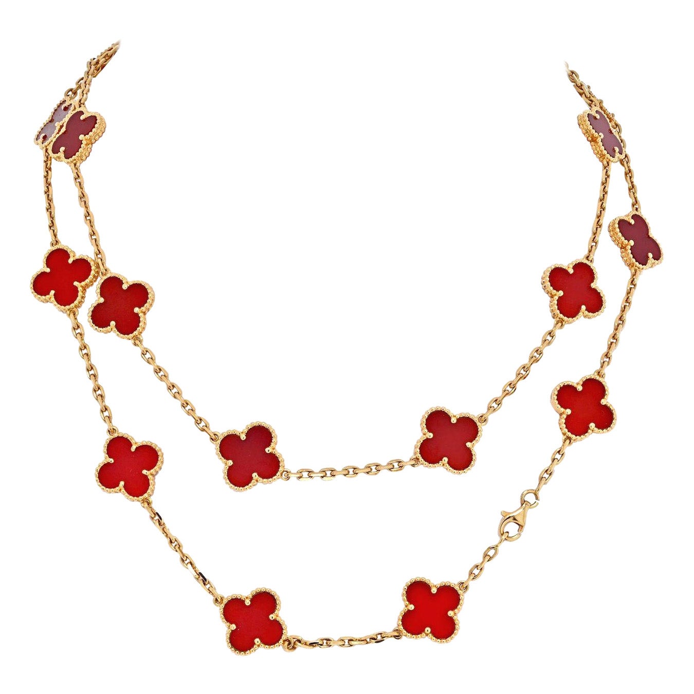 Van Cleef & Arpels Vintage Alhambra Halskette mit 20 Karneol-Motiven