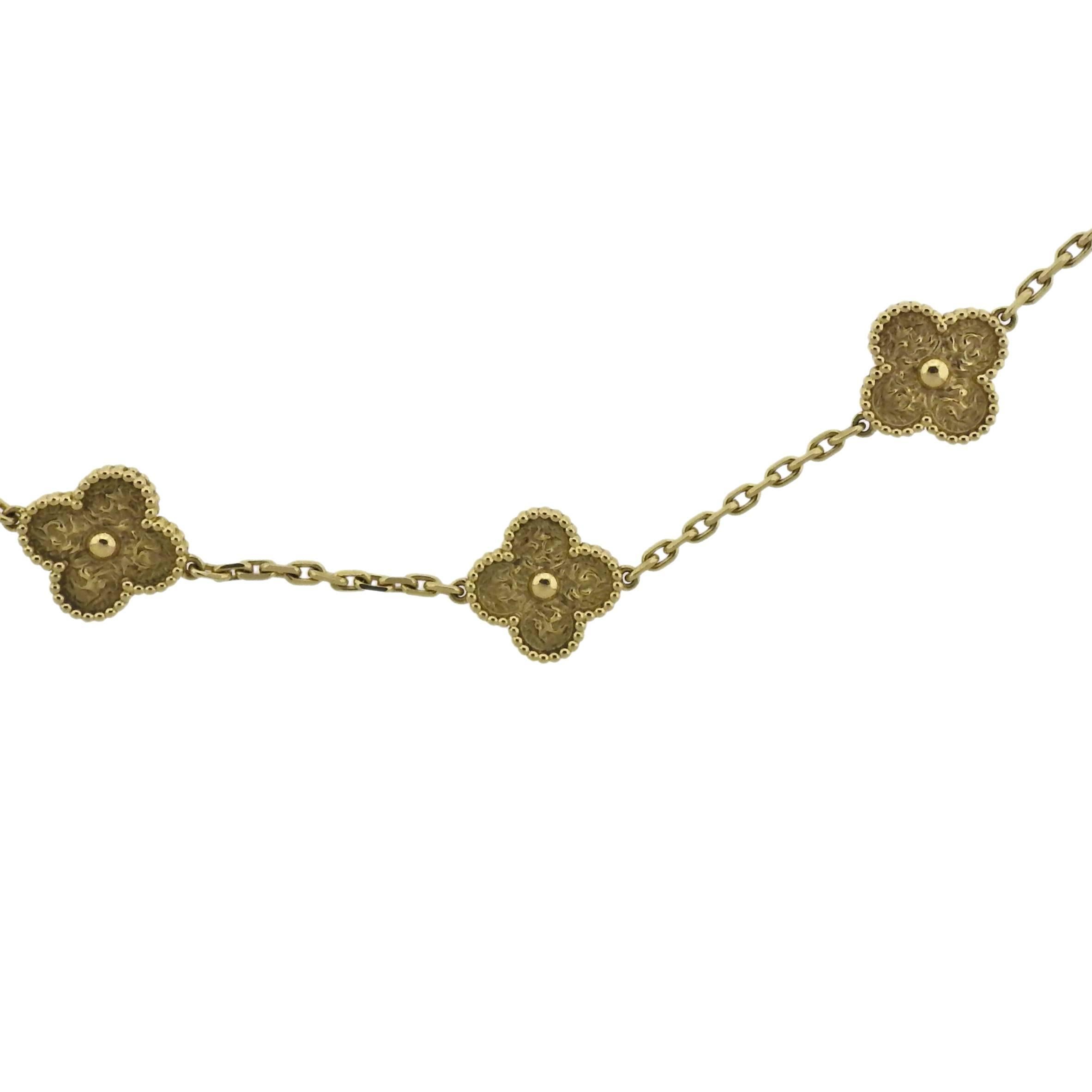 Iconic Vintage Alhambra necklace, crafted by Van Cleef & Arpels, featuring 20 clover motifs. Retail $16500. Purchased at Betteridge on December 20 of 2012. Necklace is 33