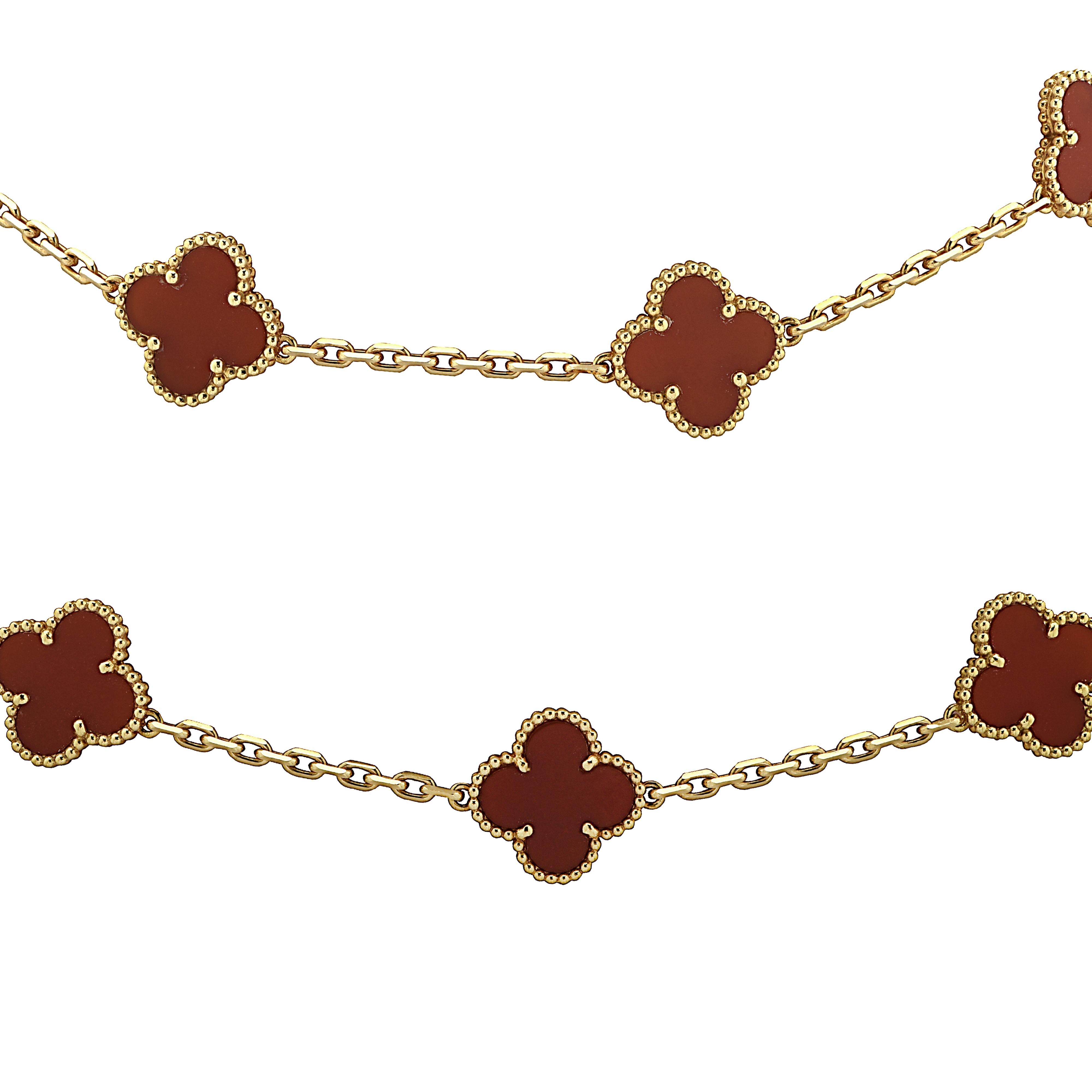 Van Cleef & Arpels Vintage Alhambra 20 Motif Long Carnelian Necklace In Excellent Condition In Miami, FL