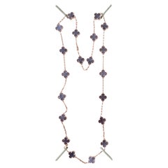 Van Cleef & Arpels Vintage Alhambra 20 Motif Long Necklace Silver Obsidian & 18K