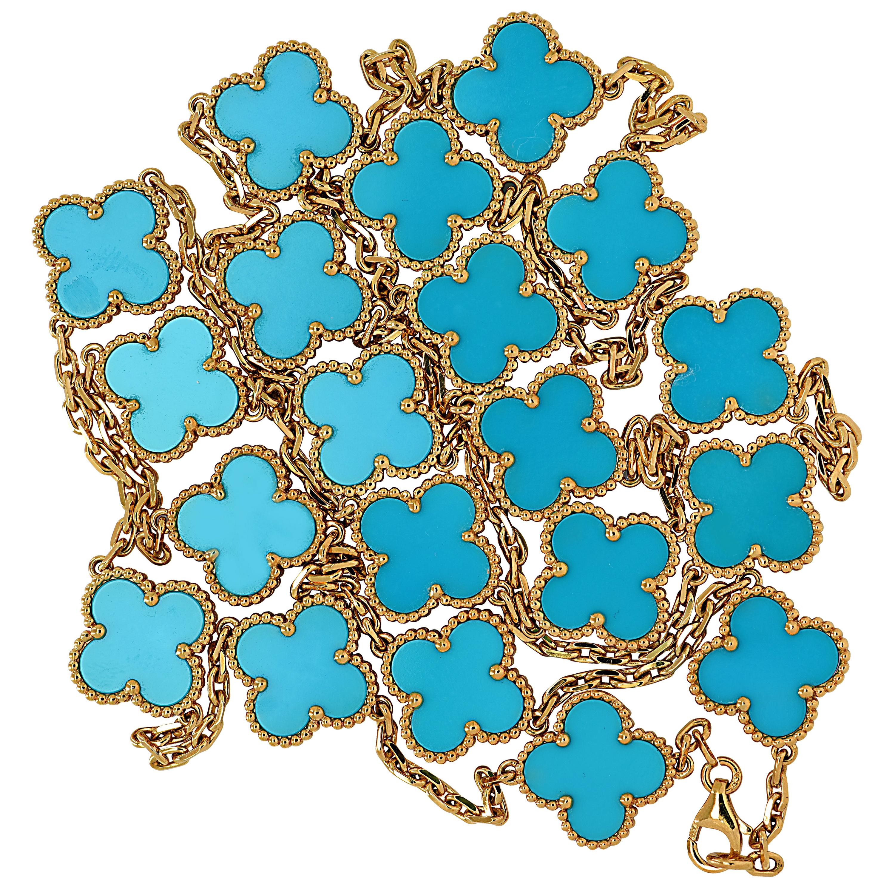 Van Cleef 
Arpels Vintage Alhambra 20 Motif Long Turquoise Necklace
