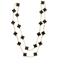 Van Cleef & Arpels Vintage Alhambra 20 Motiv Halskette 18 Karat Gold und Onyx