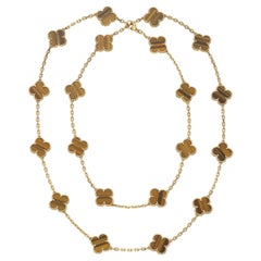 Van Cleef & Arpels Vintage Alhambra 20 Motif Tiger’s Eye Necklace in 18K Gold