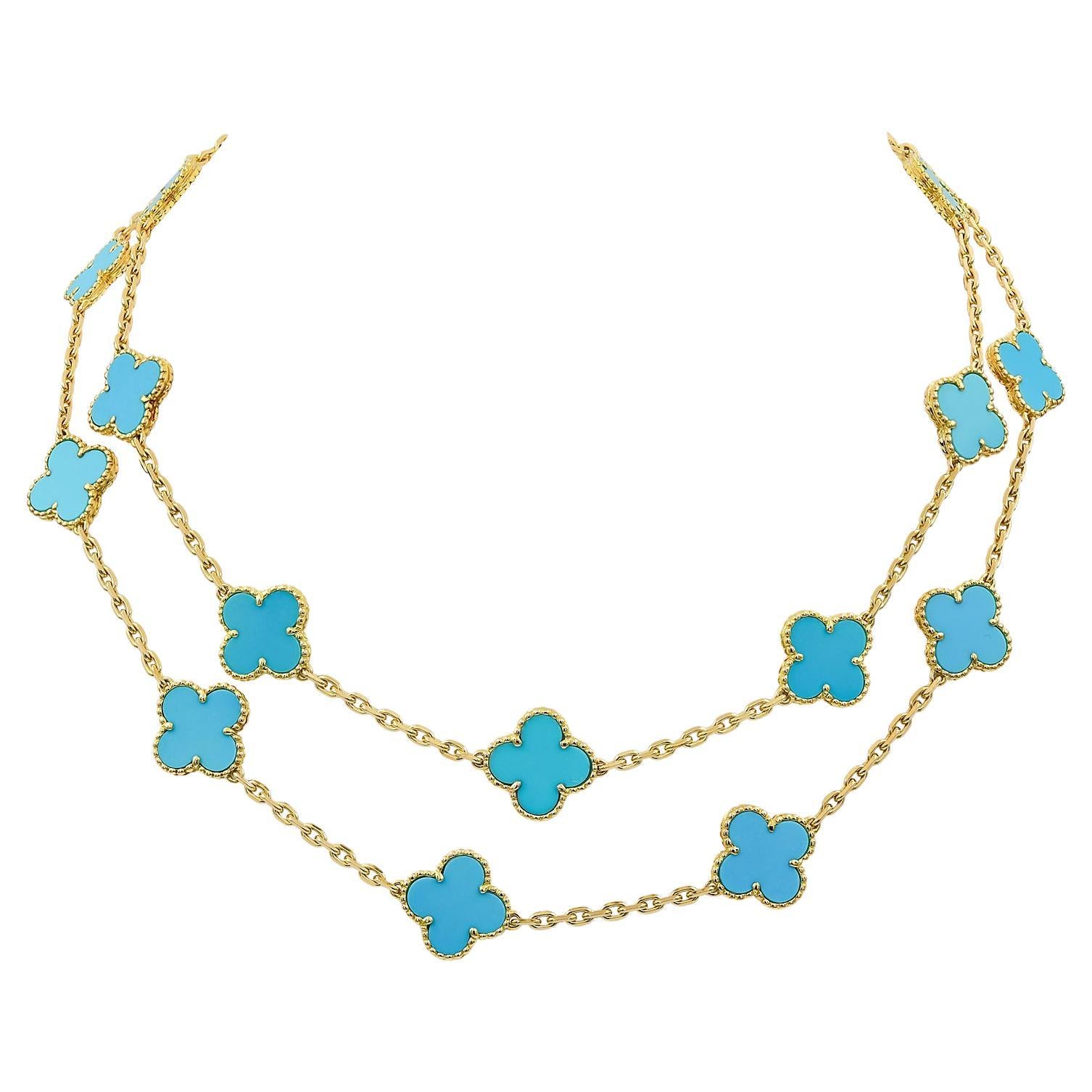 Van Cleef & Arpels Vintage Alhambra 20-motif Turquoise Necklace