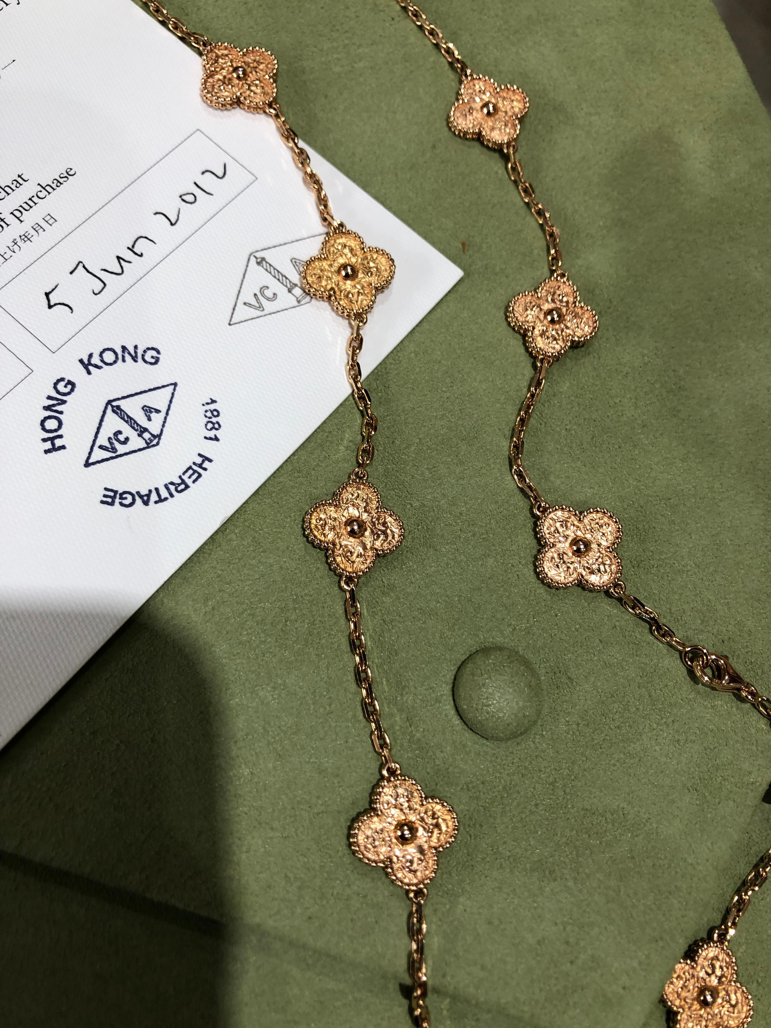 Van Cleef & Arpels Vintage Alhambra 20 Motive 18K Rose Gold Lange Halskette 2