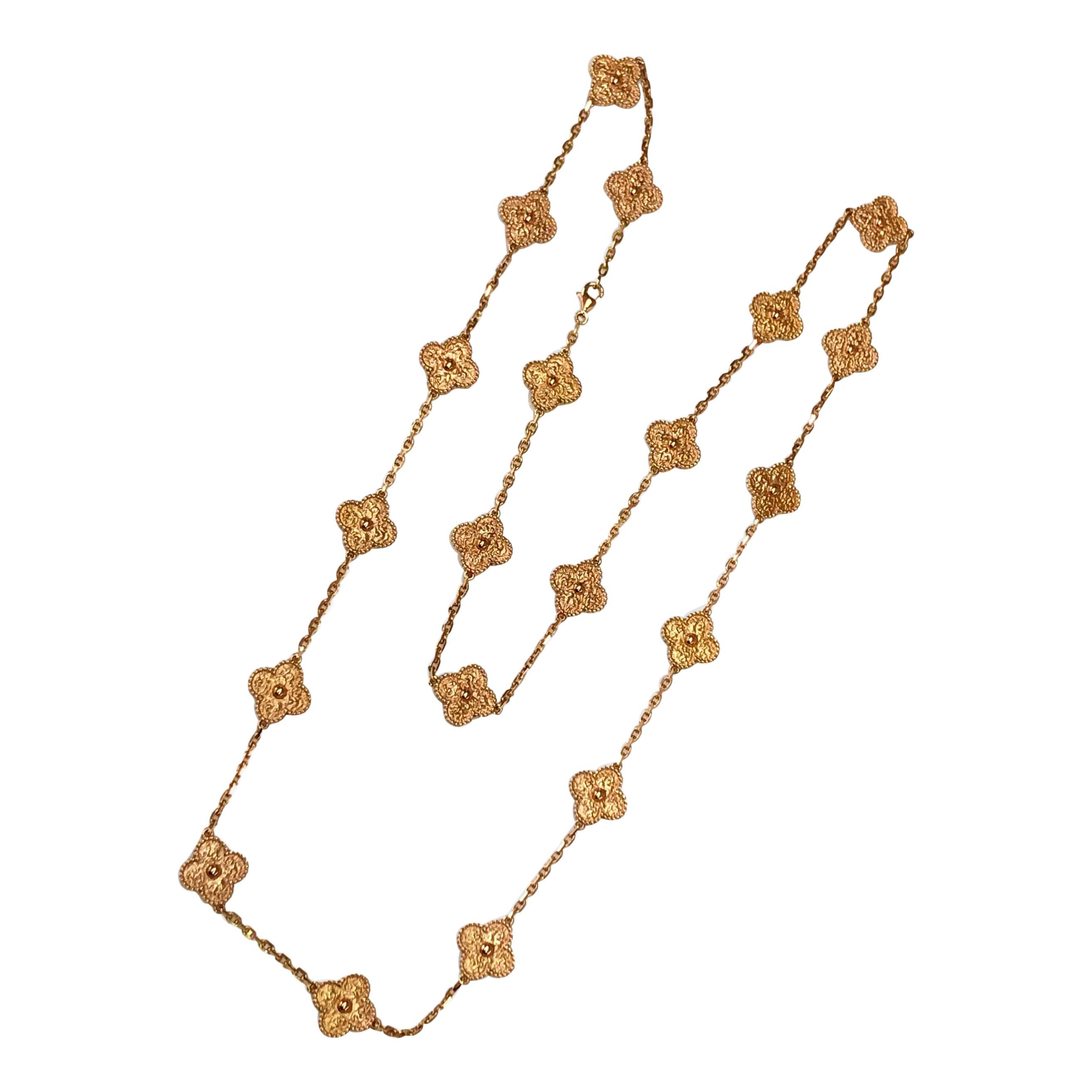 Van Cleef & Arpels Vintage Alhambra 20 Motifs 18K Rose Gold Long Necklace
