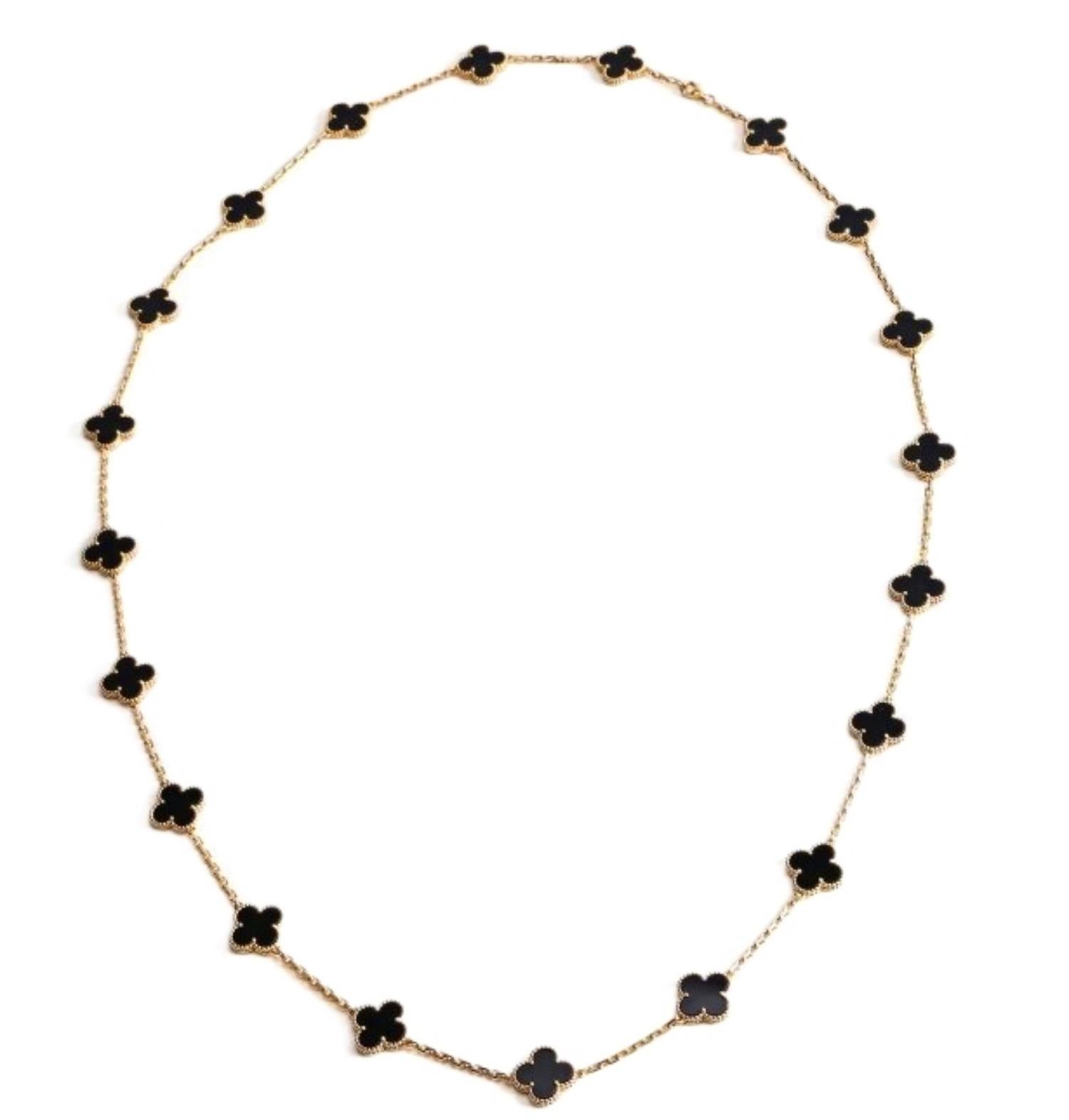 Van Cleef & Arpels Vintage Alhambra 20 Motifs Black Onyx Necklace Box Papers COA For Sale 4