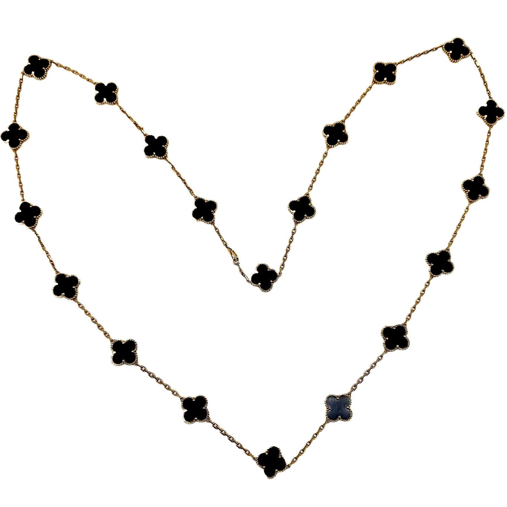 Van Cleef & Arpels Vintage Alhambra Halskette mit 20 Motiven aus schwarzem Onyx, Vintage, COA im Angebot 7