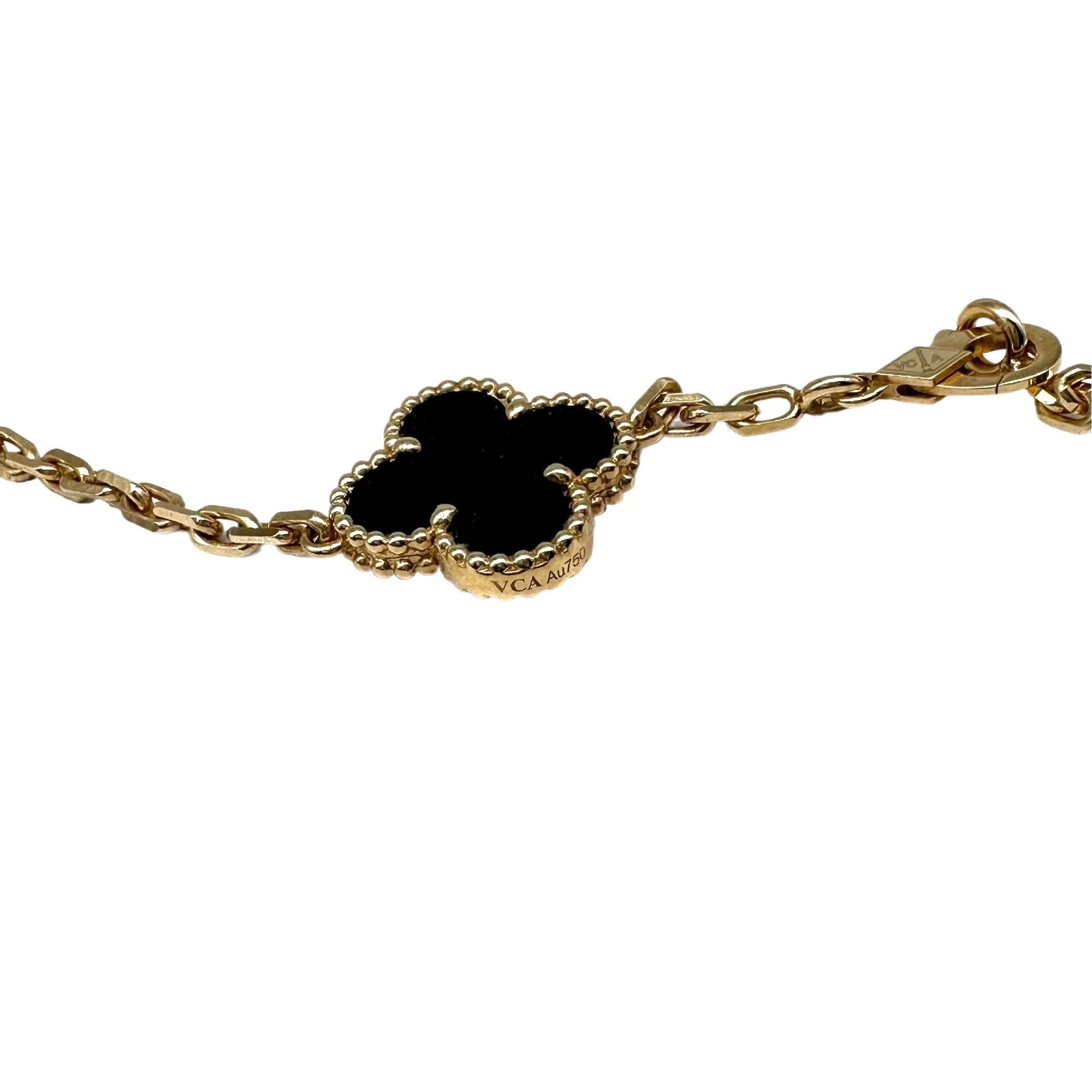 Van Cleef & Arpels Vintage Alhambra Halskette mit 20 Motiven aus schwarzem Onyx, Vintage, COA im Angebot 8