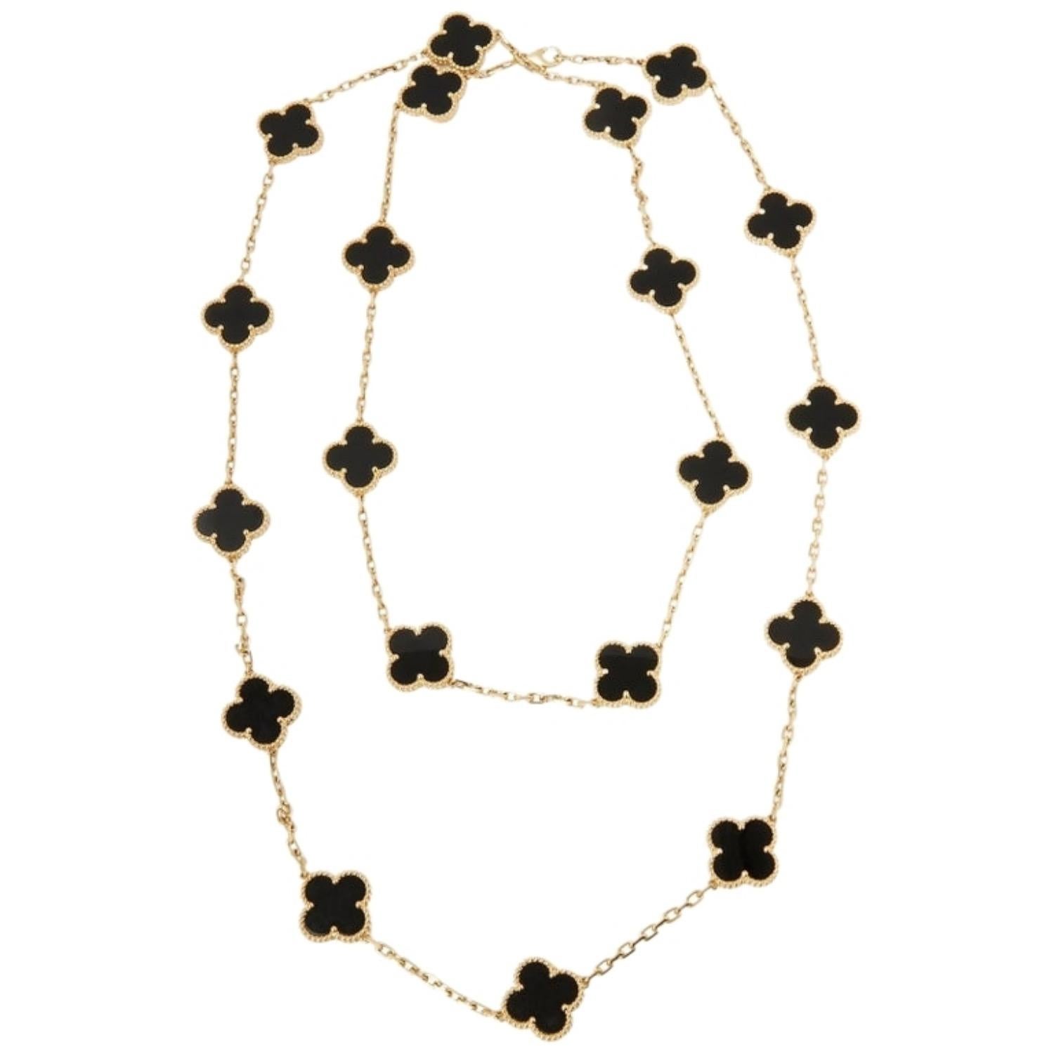 Van Cleef & Arpels Vintage Alhambra Halskette mit 20 Motiven aus schwarzem Onyx, Vintage, COA im Angebot 10
