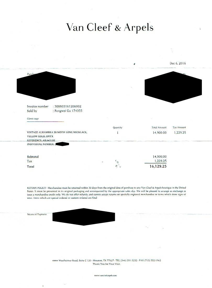 van cleef receipt