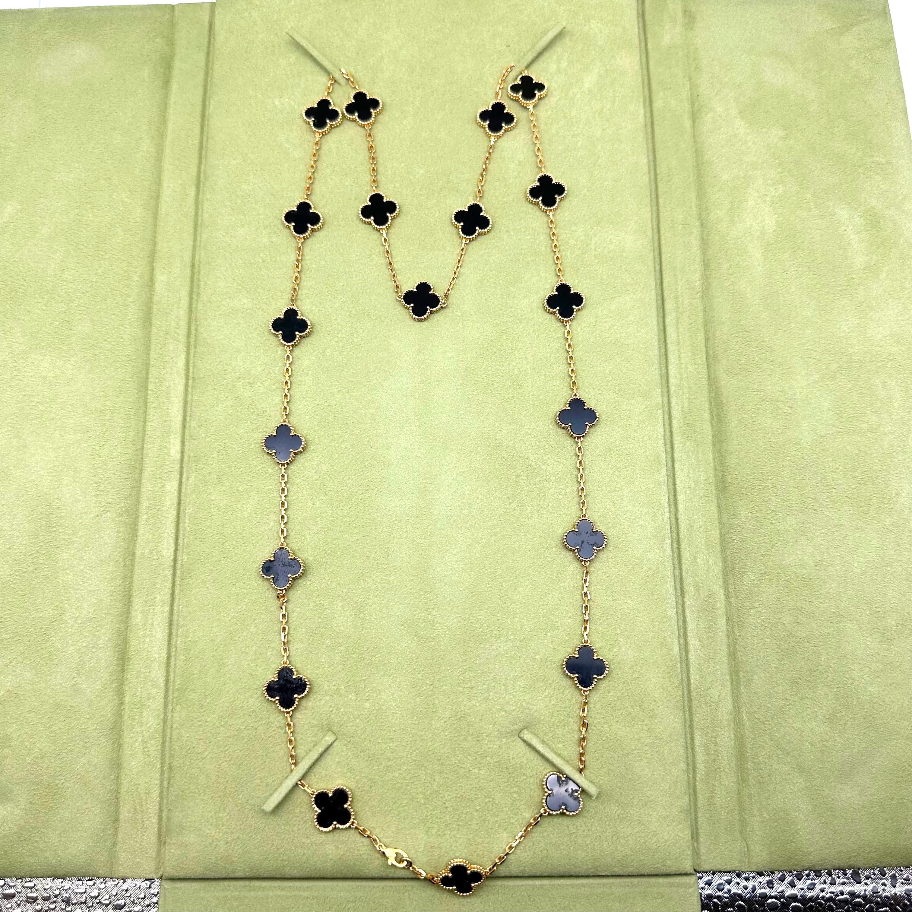 Van Cleef & Arpels Vintage Alhambra 20 Motifs Black Onyx Necklace Box Papers COA For Sale 1