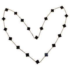 Van Cleef & Arpels Vintage Alhambra 20 Motifs Black Onyx Necklace Box Papers COA