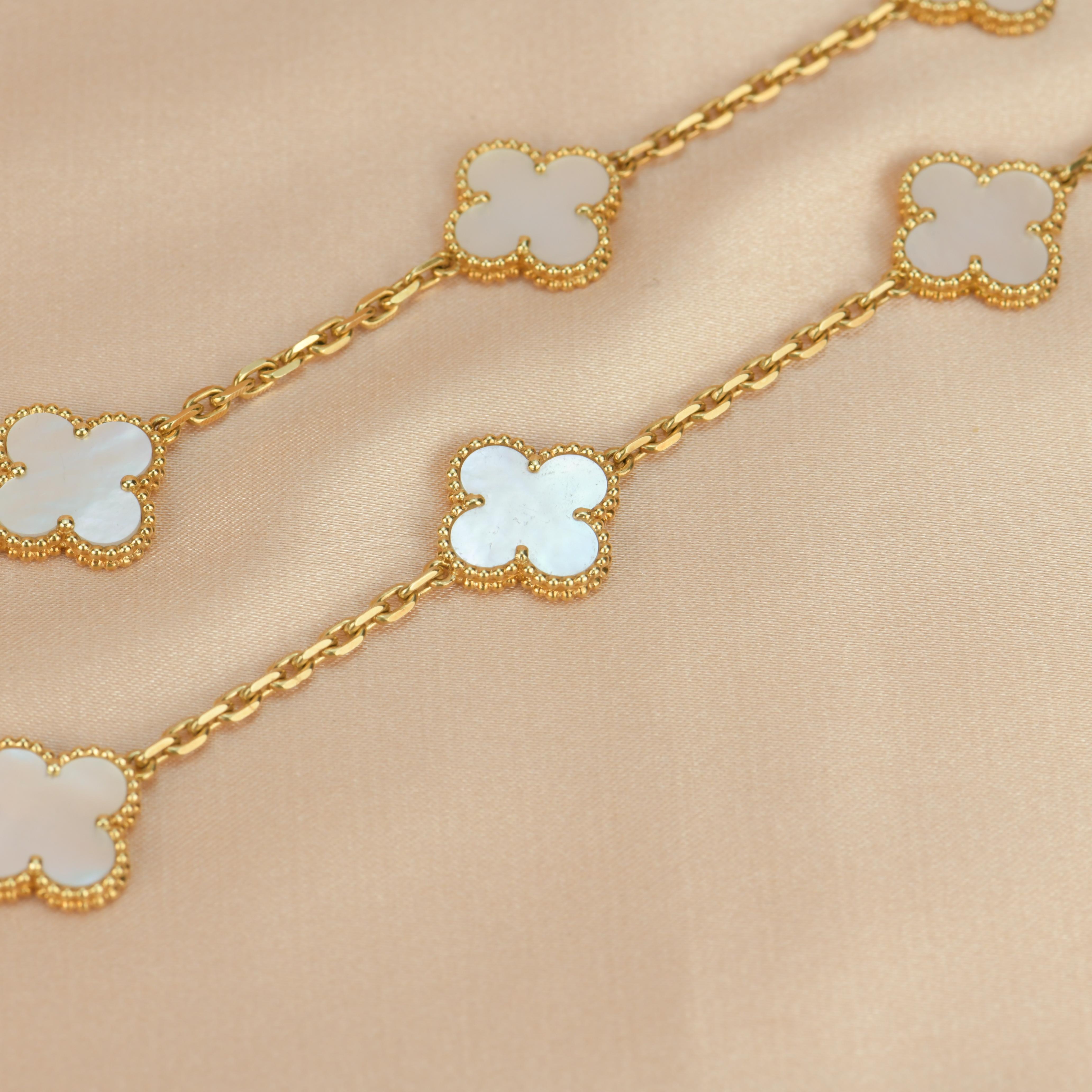 Van Cleef and Arpels Vintage Alhambra 20 Motifs Mother of Pearl Long Necklace at 1stDibs vca