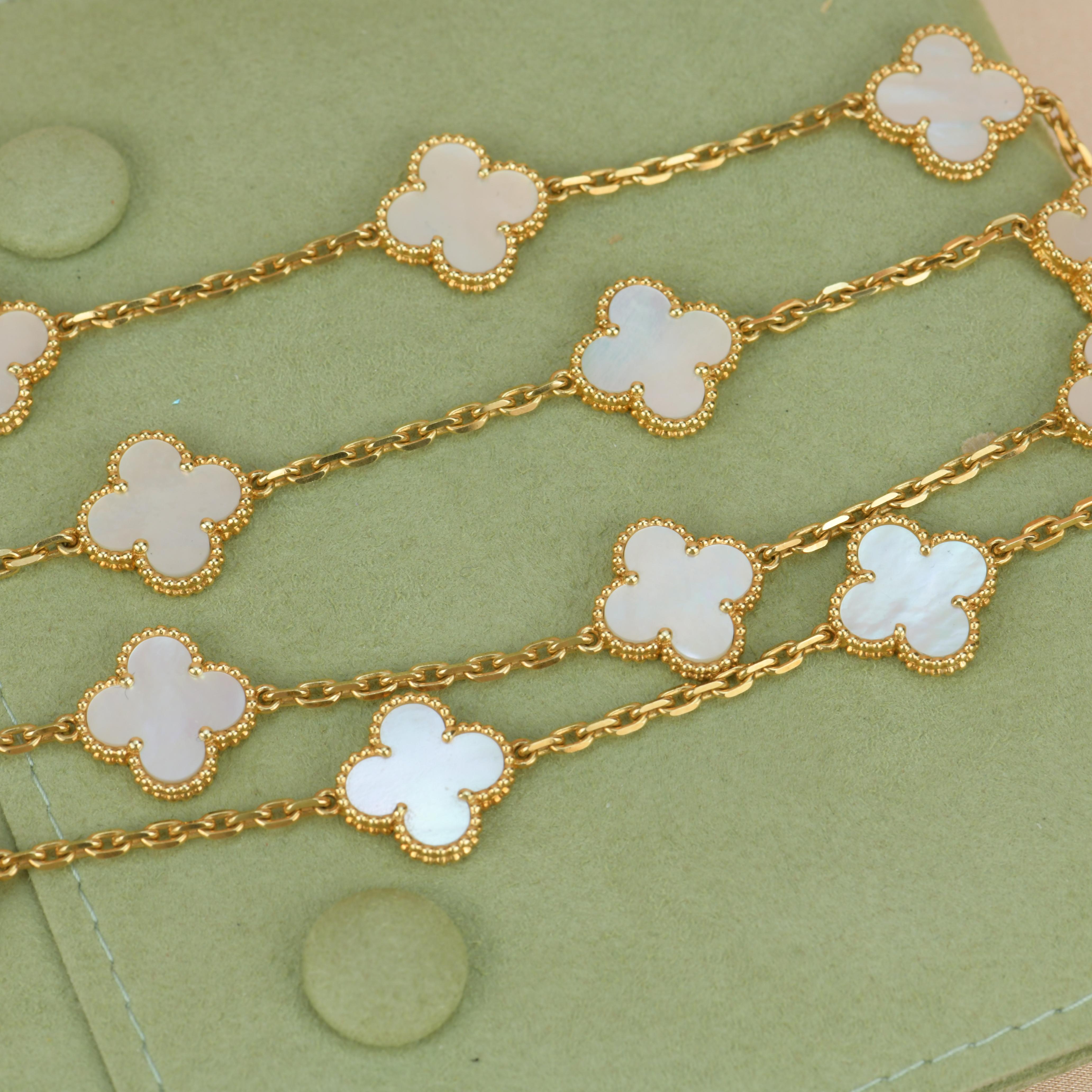 Van Cleef and Arpels Vintage Alhambra 20 Motifs Mother of Pearl Long Necklace at 1stDibs vca