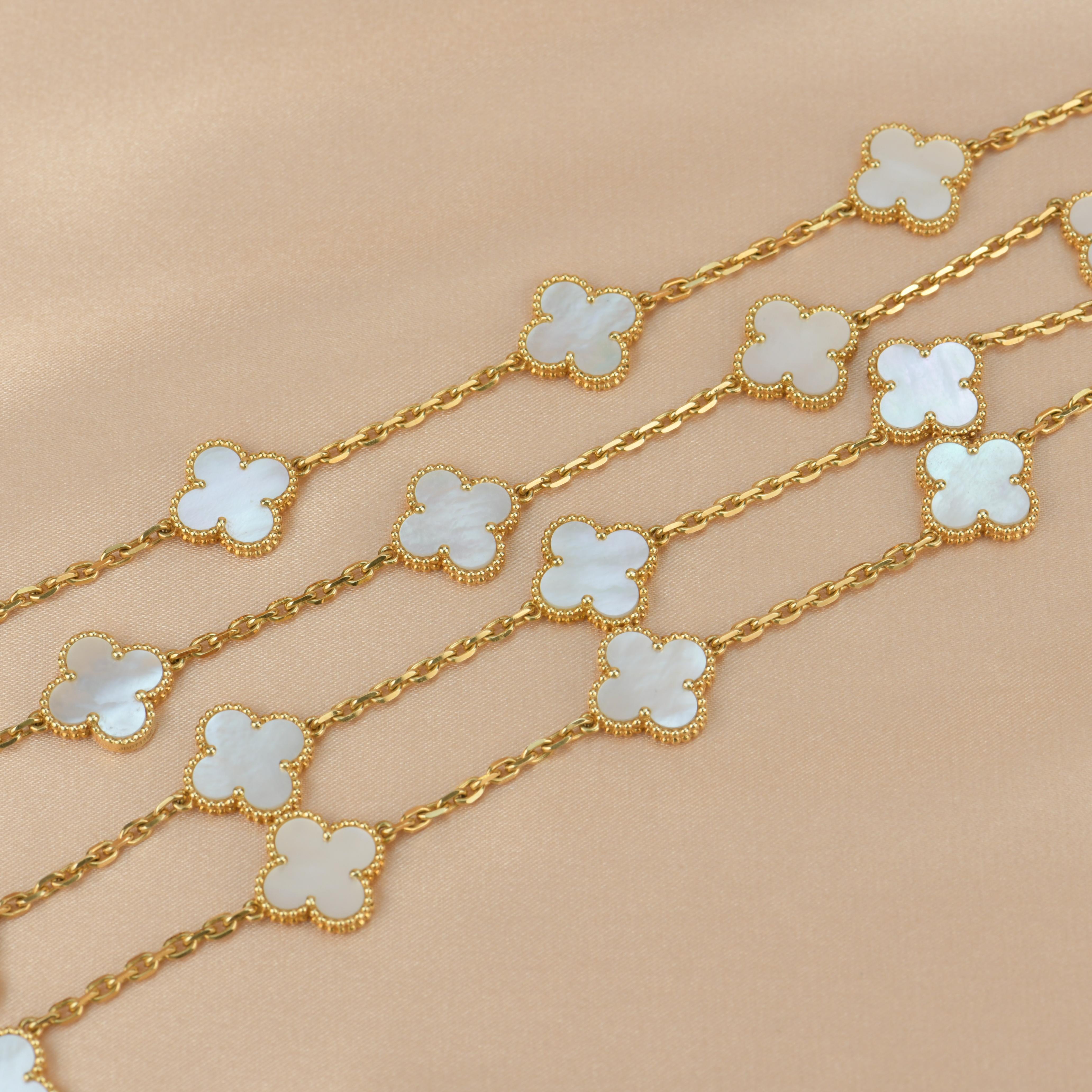 Van Cleef and Arpels Vintage Alhambra 20 Motifs Mother of Pearl Long Necklace at 1stDibs vca