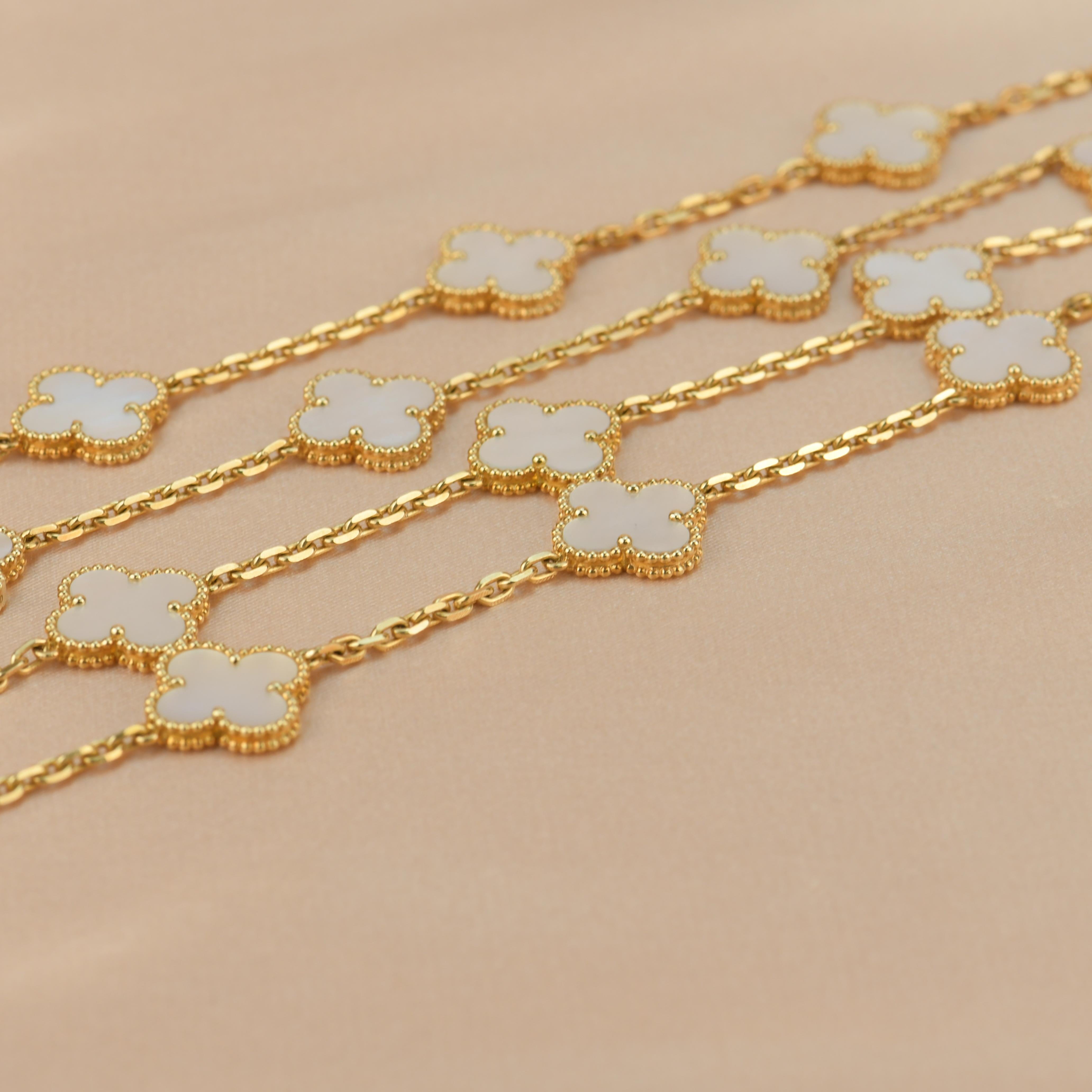 Van Cleef and Arpels Vintage Alhambra 20 Motifs Mother of Pearl Long Necklace at 1stDibs vca