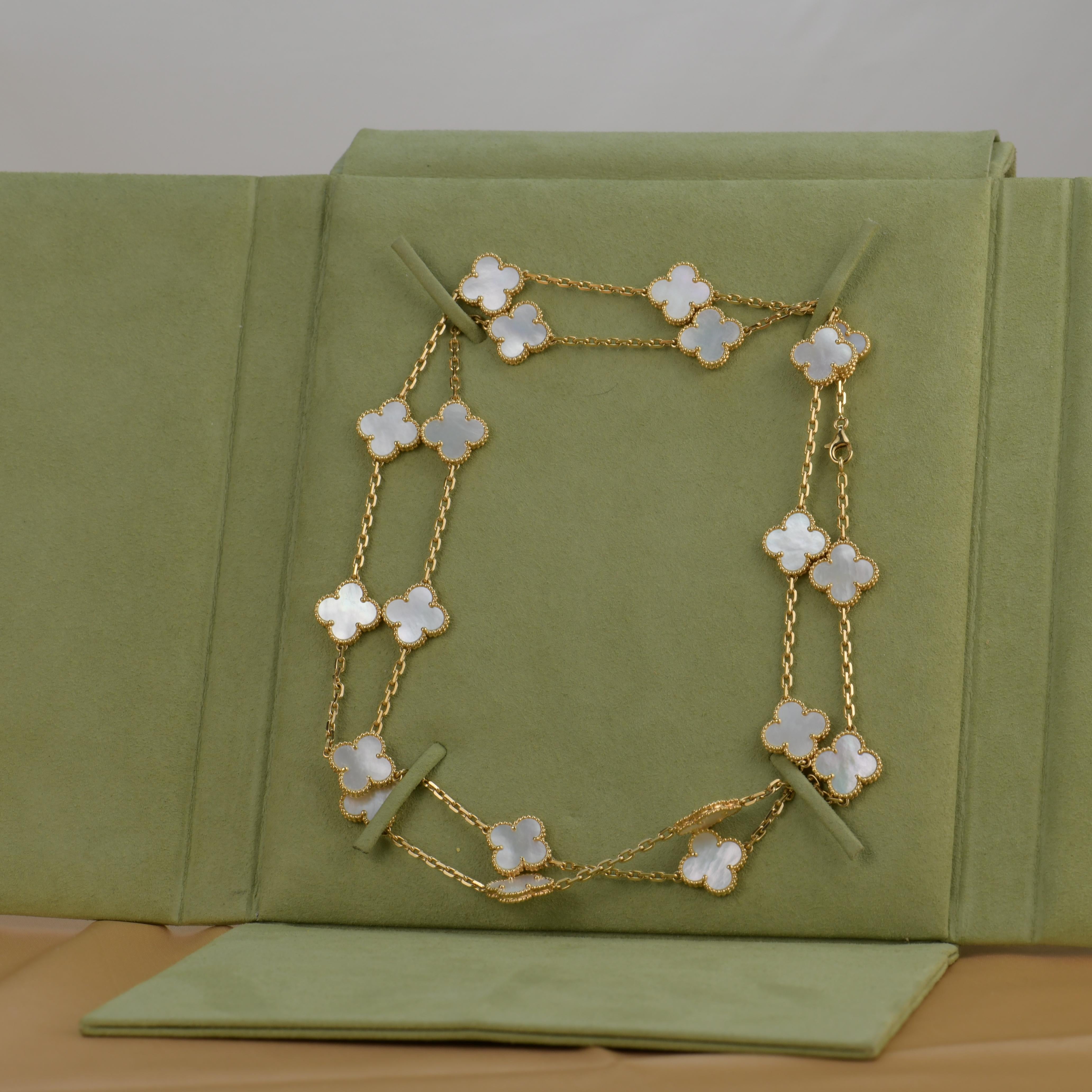 Van Cleef and Arpels Vintage Alhambra 20 Motifs Mother of Pearl Long Necklace at 1stDibs vca