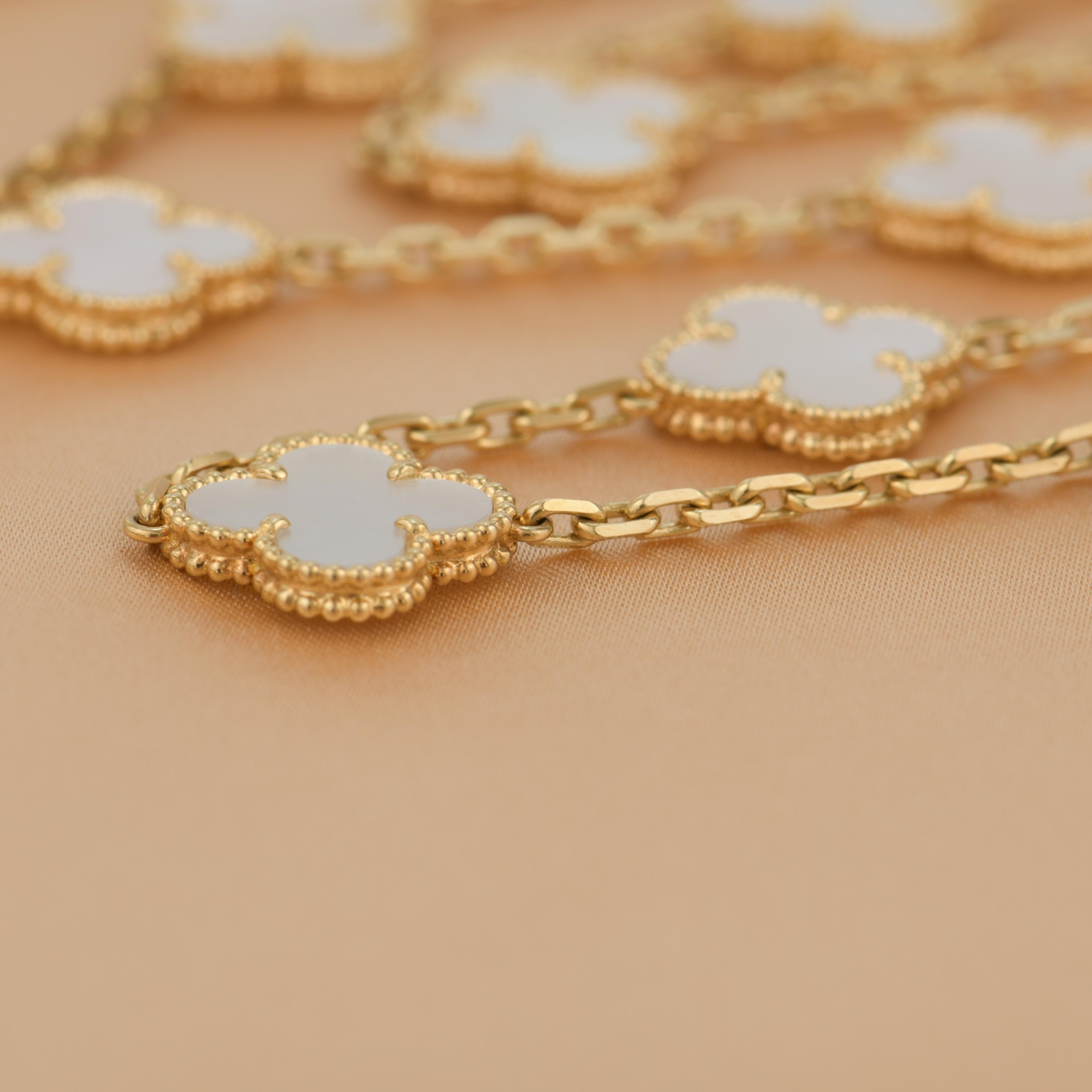 Van Cleef and Arpels Vintage Alhambra 20 Motifs Mother of Pearl Long Necklace at 1stDibs vca
