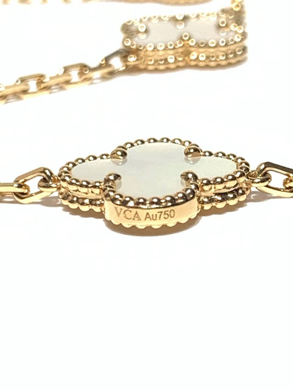 Uncut Van Cleef & Arpels Vintage Alhambra 20 Motifs Mother of Pearl Long Necklace