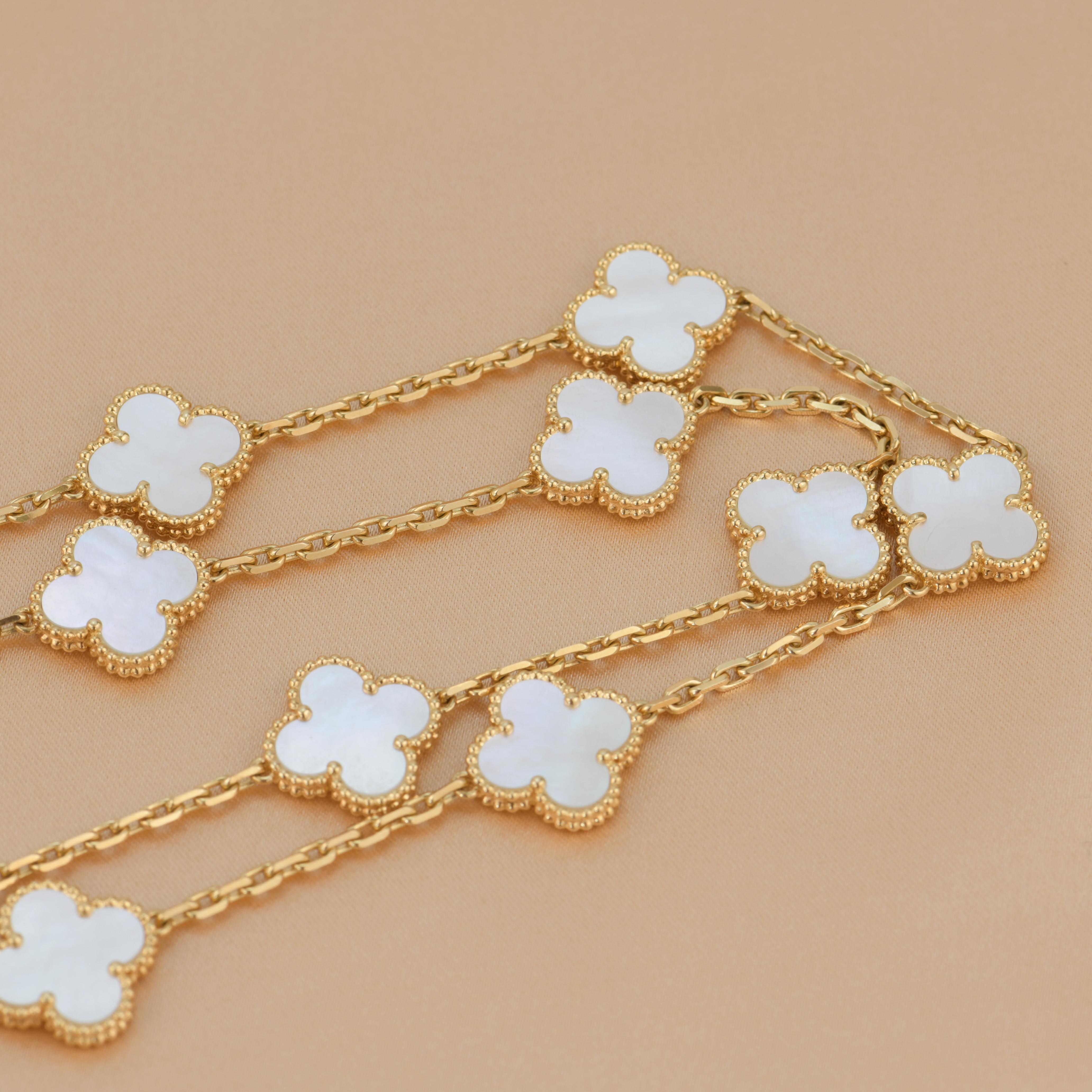 Van Cleef and Arpels Vintage Alhambra 20 Motifs Mother of Pearl Long Necklace at 1stDibs vca