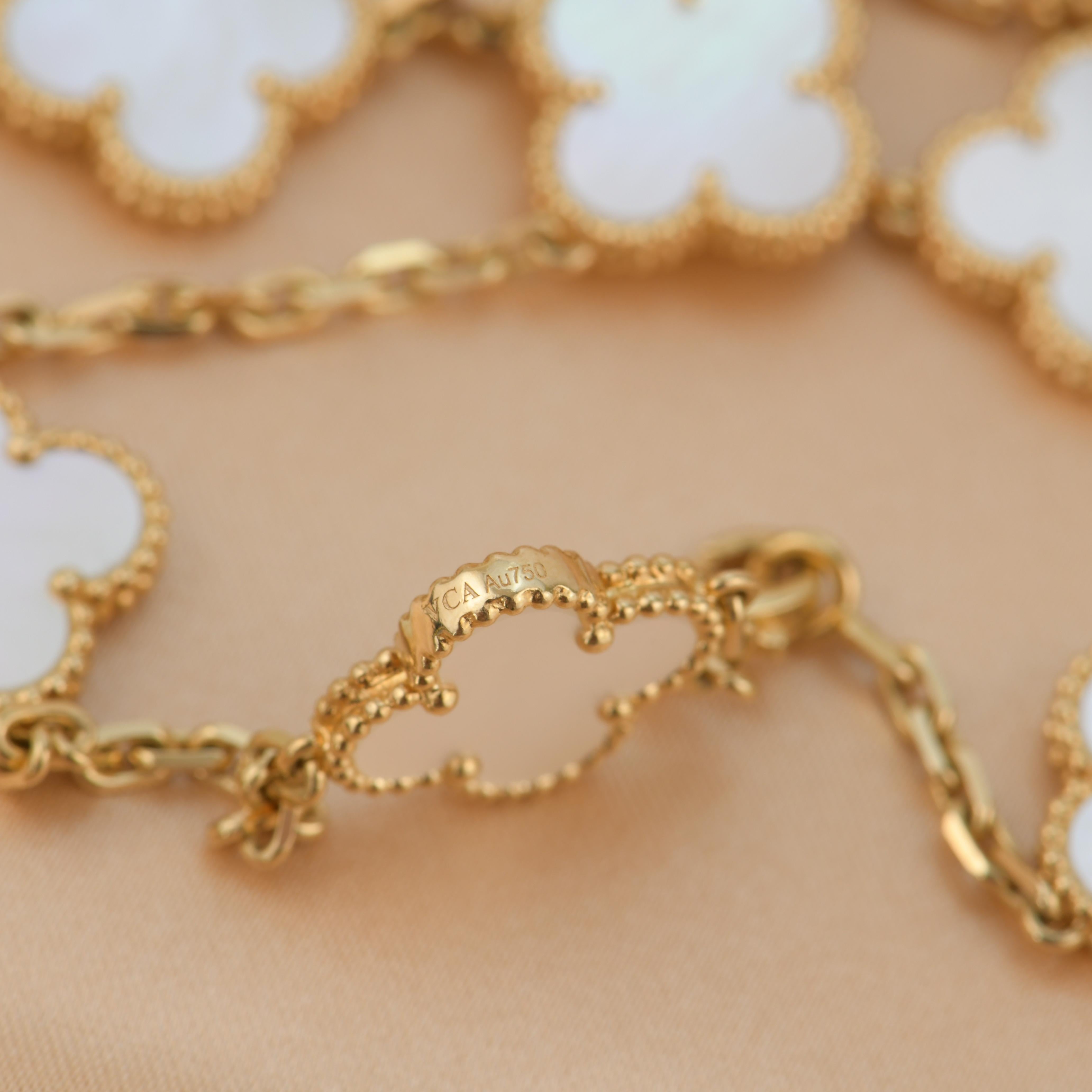 Van Cleef and Arpels Vintage Alhambra 20 Motifs Mother of Pearl Long Necklace at 1stDibs vca