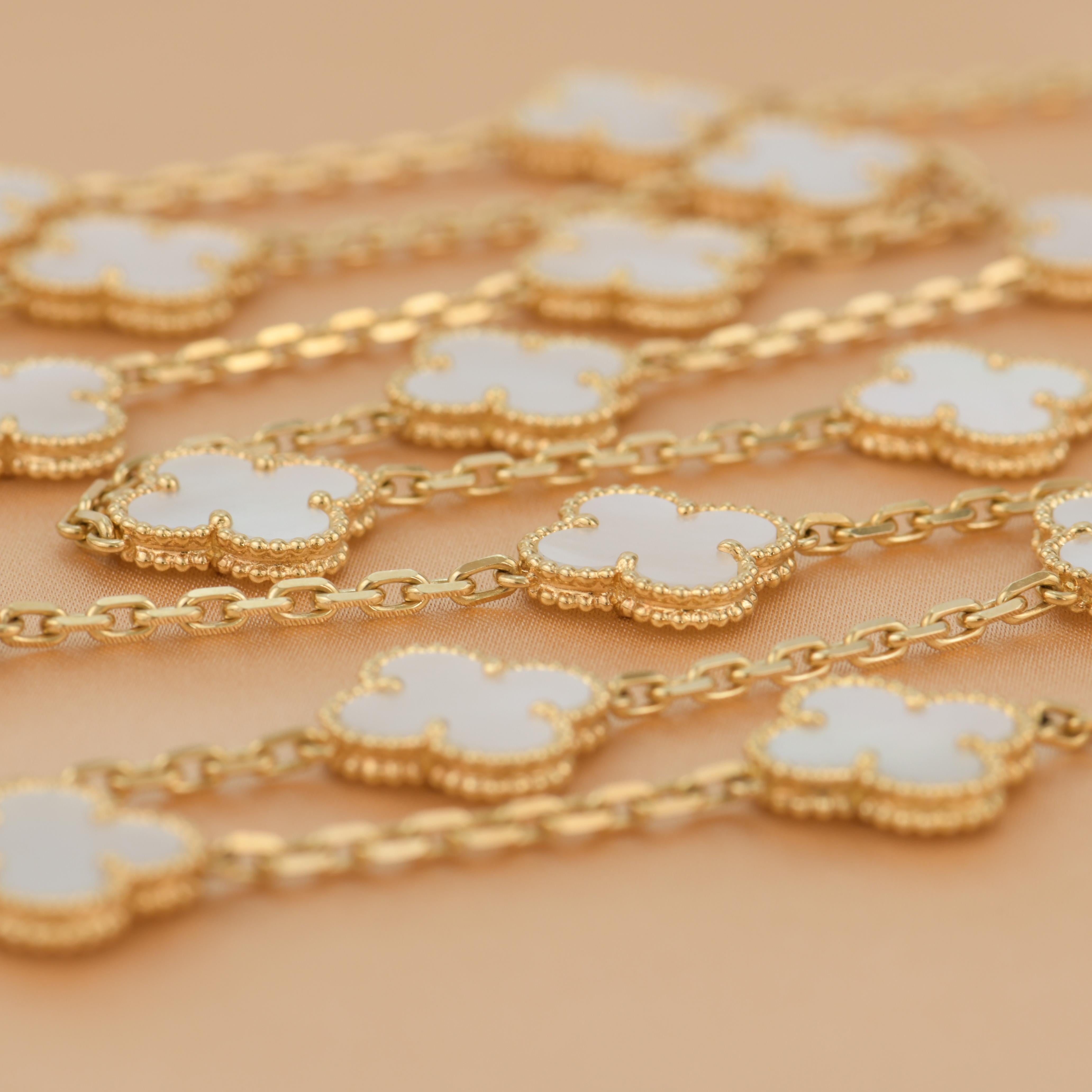 Van Cleef and Arpels Vintage Alhambra 20 Motifs Mother of Pearl Long Necklace at 1stDibs vca
