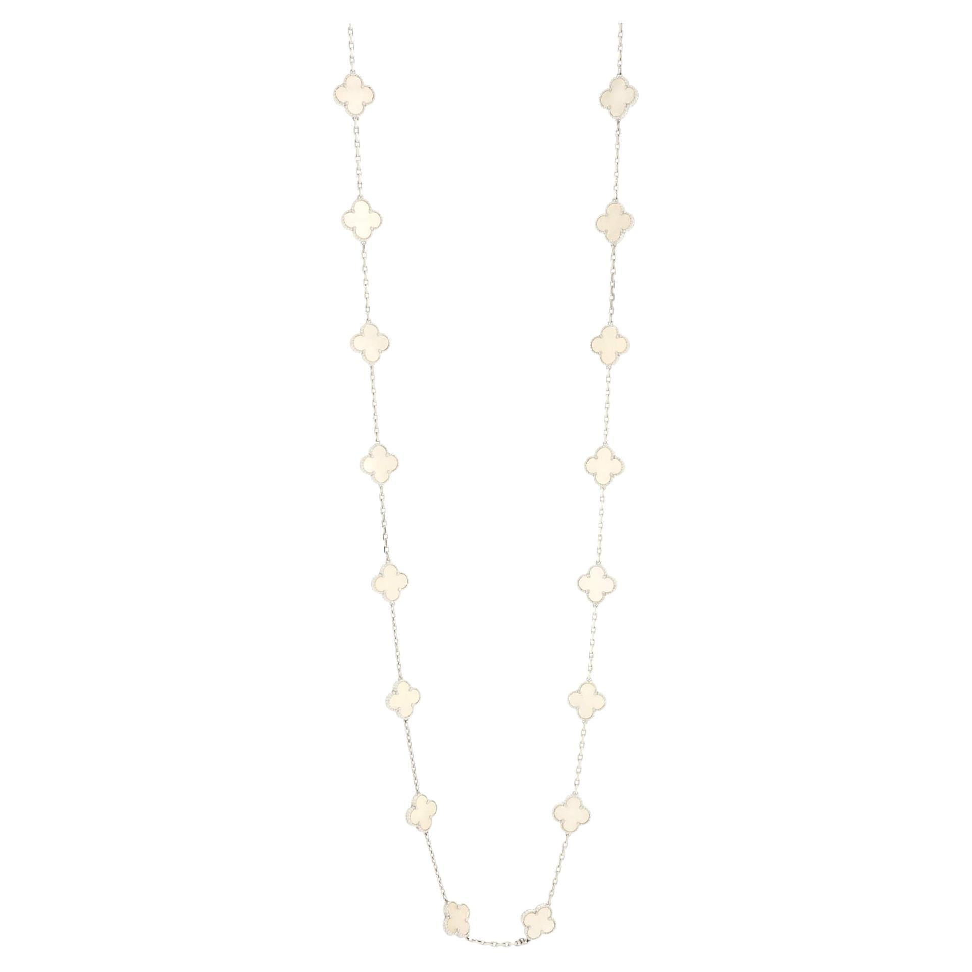 Van Cleef & Arpels Vintage Alhambra 20 Motifs Necklace 18K White Gold and Mother