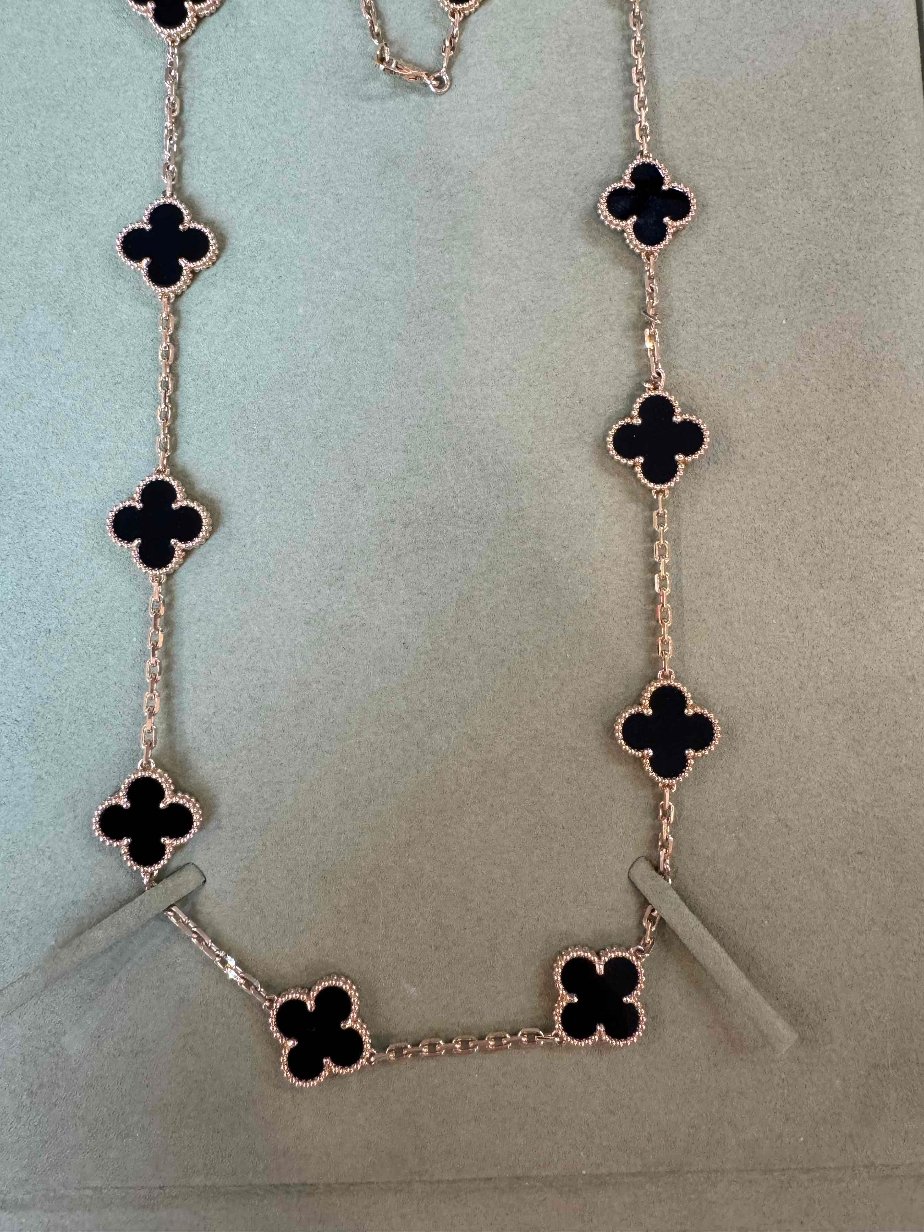 Women's Van Cleef & Arpels Vintage Alhambra 20 Motifs Necklace, Onyx, Yellow Gold