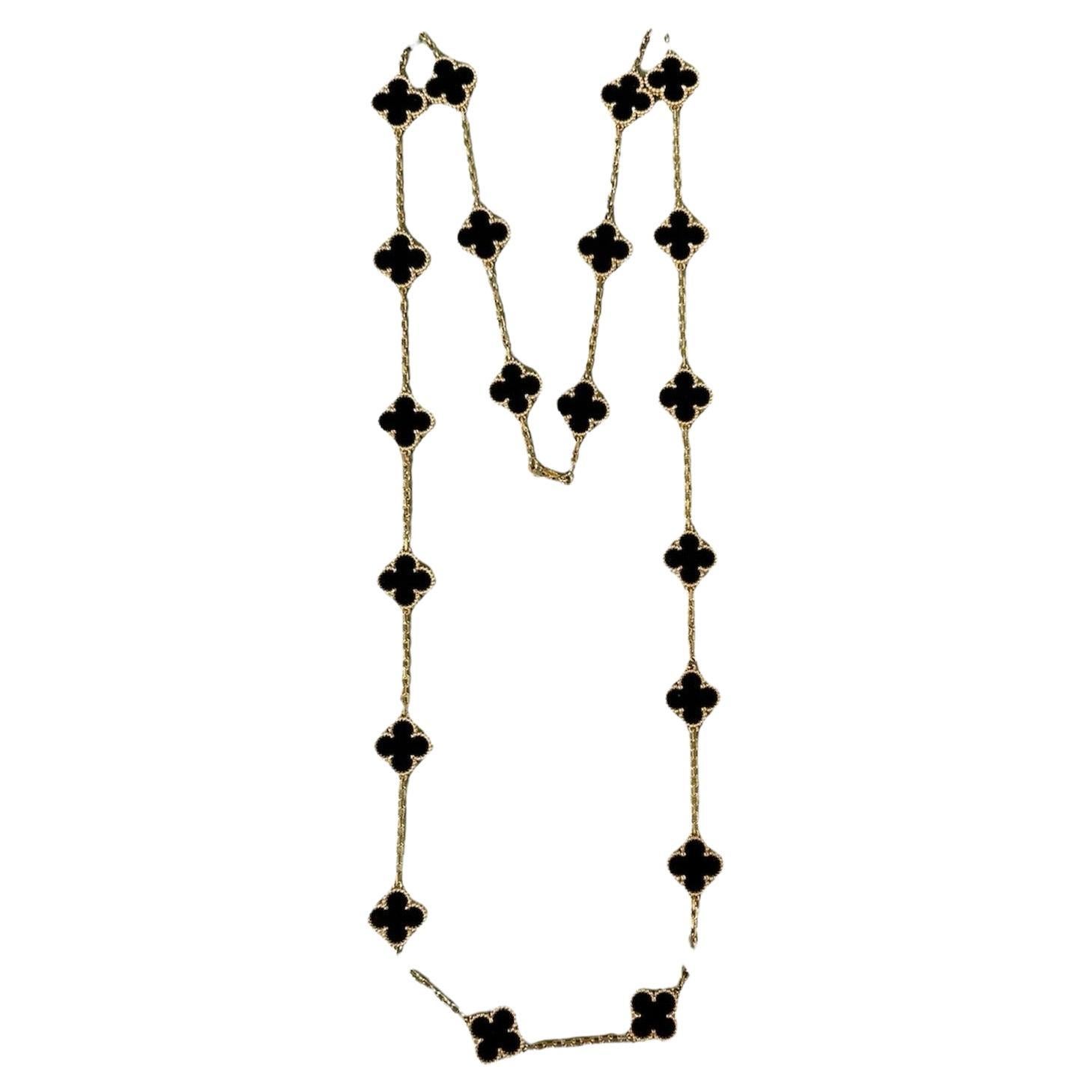 Van Cleef & Arpels Vintage Alhambra 20 Motifs Necklace, Onyx, Yellow Gold
