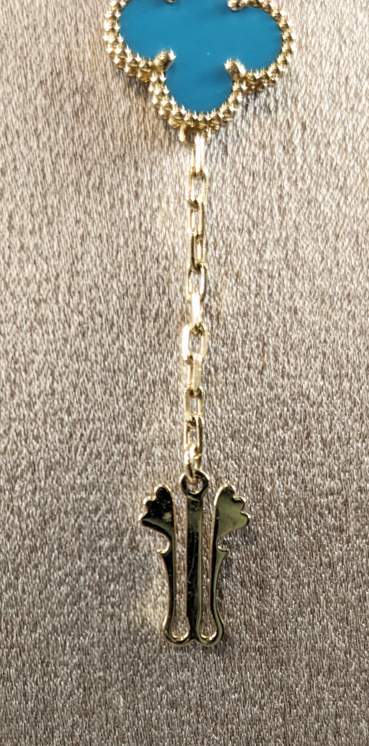 Van Cleef & Arpels Vintage Alhambra  20 Turquoise 18k gold Necklace 3