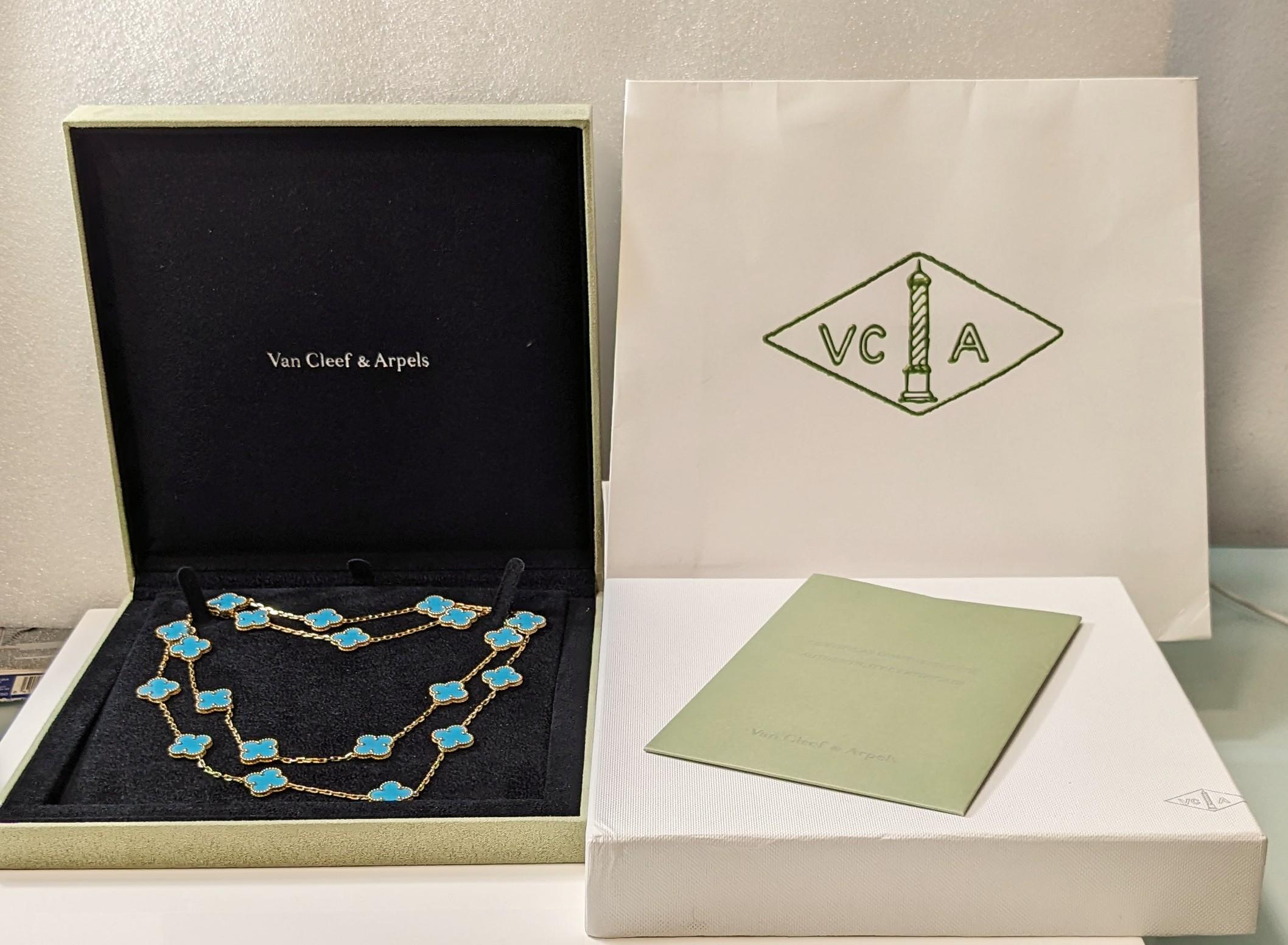 Van Cleef & Arpels Vintage Alhambra  20 Turquoise 18k gold Necklace 4