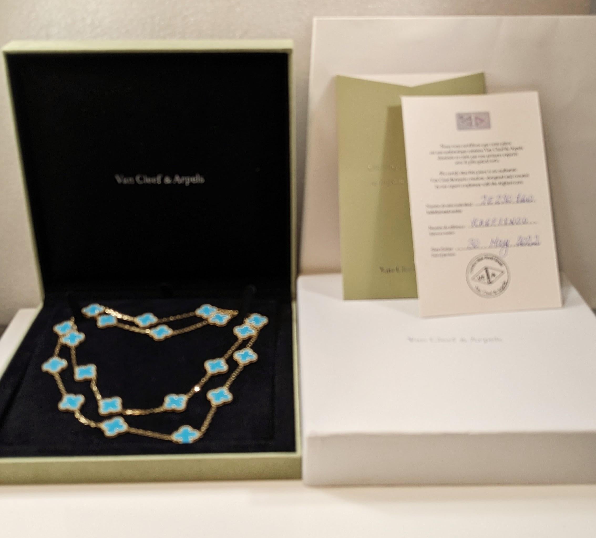 Van Cleef & Arpels Vintage Alhambra  20 Turquoise 18k gold Necklace 6